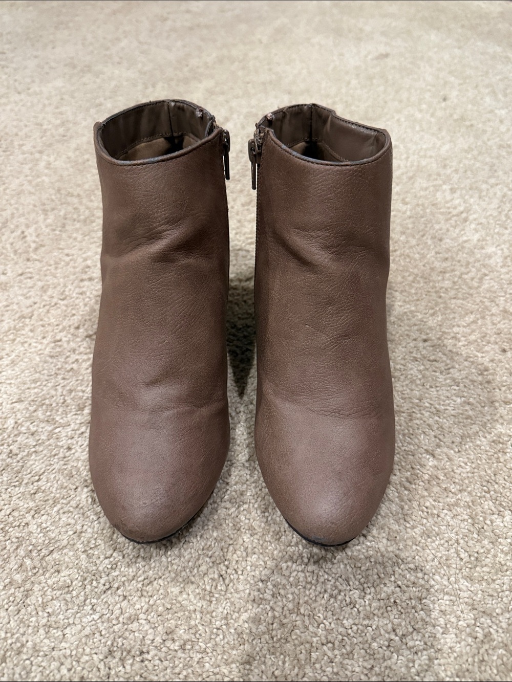 Express Brown Leather Ankle Booties with Side Zip